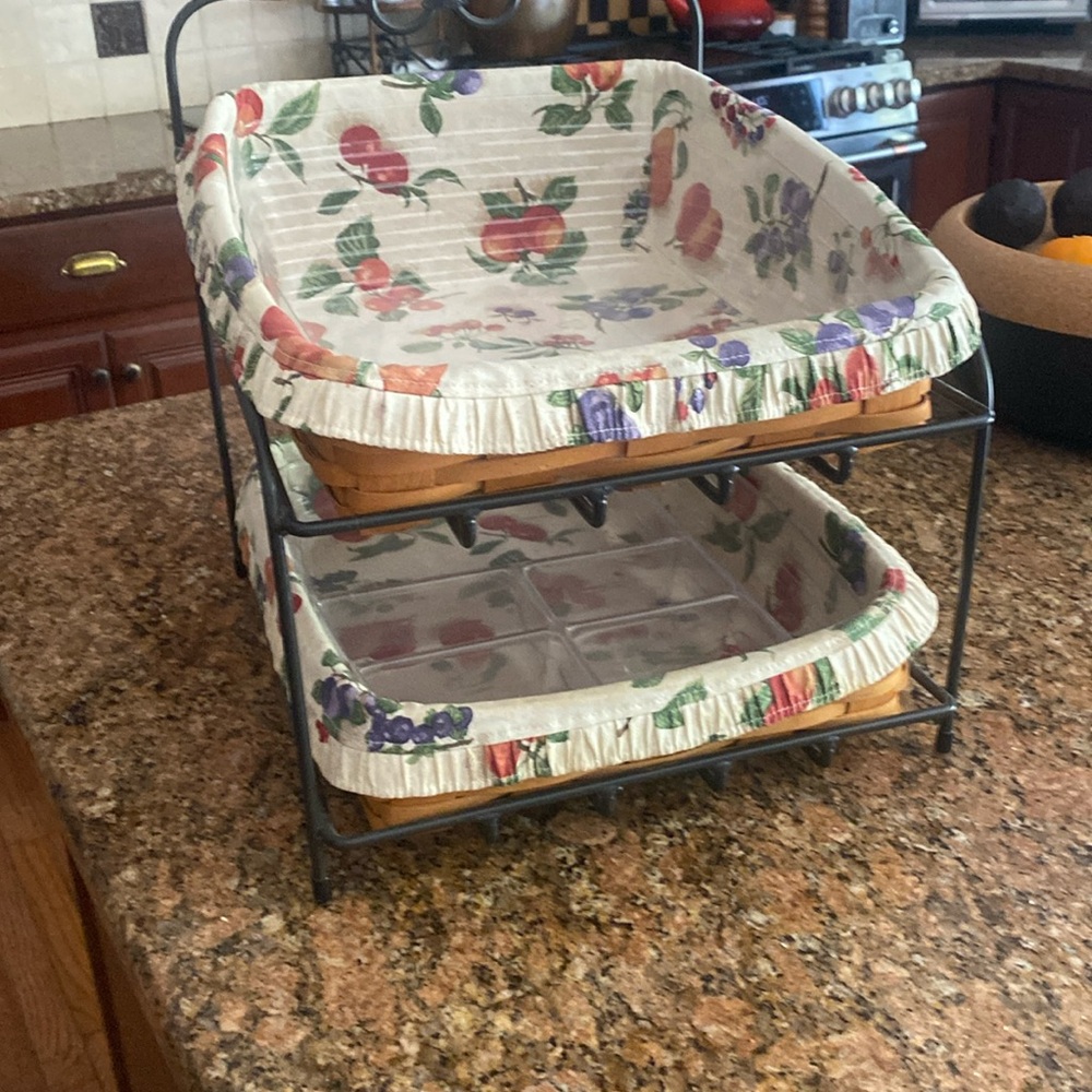 Retired Longaberger Wrought Iron paper tray Baskets, liners and protectors